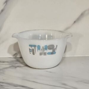 Vintage White Mixing Bowl with Blue Utensil Design
